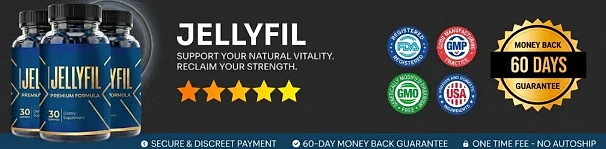 JellyFil: FDA-registered, GMP, GMO-free and USA badges with a 60-day money-back guarantee