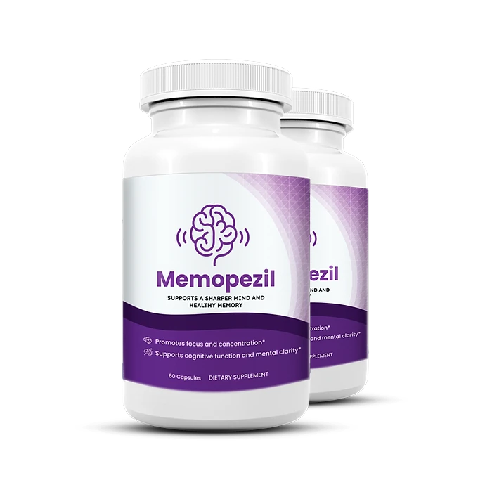Two bottles of Memopezil memory and focus capsules